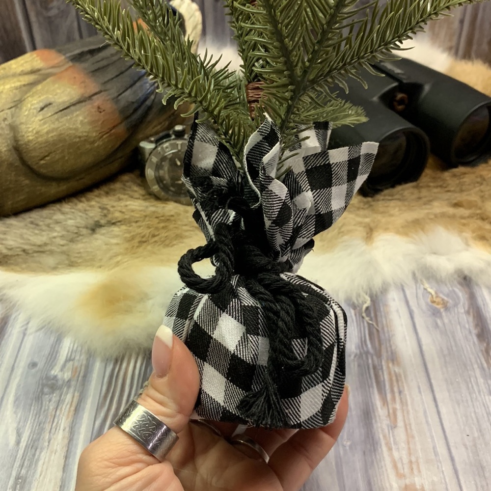 Absolutely adorable pine tree with buffalo plaid wrap! - Picture 2 of 3